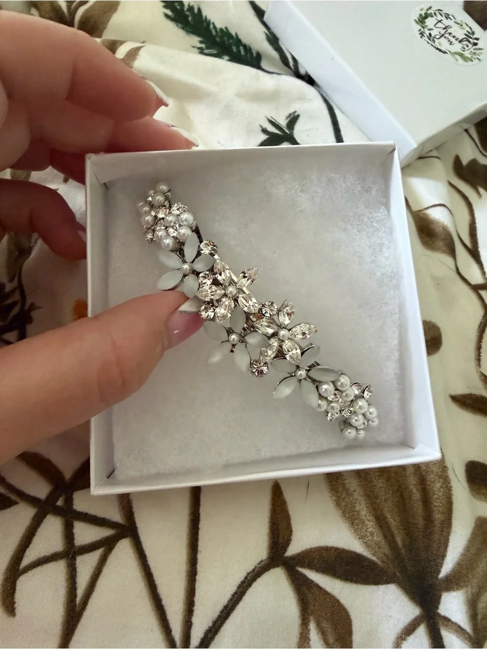 Rhinestone & Pearl Floral Hair Barrette - Never Worn